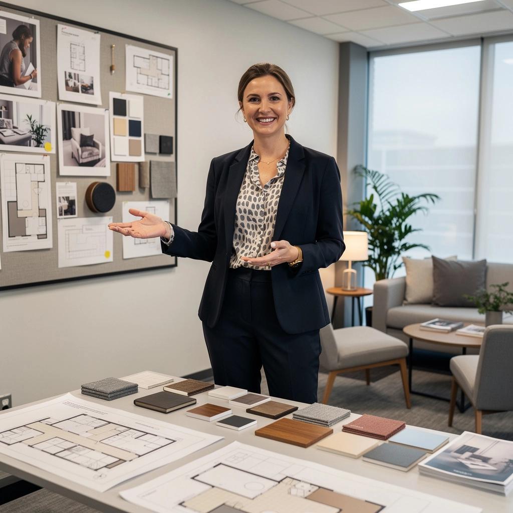 Zbliżenie na akustyczne panele na ścianach biura, poprawiające komfort akustyczny.