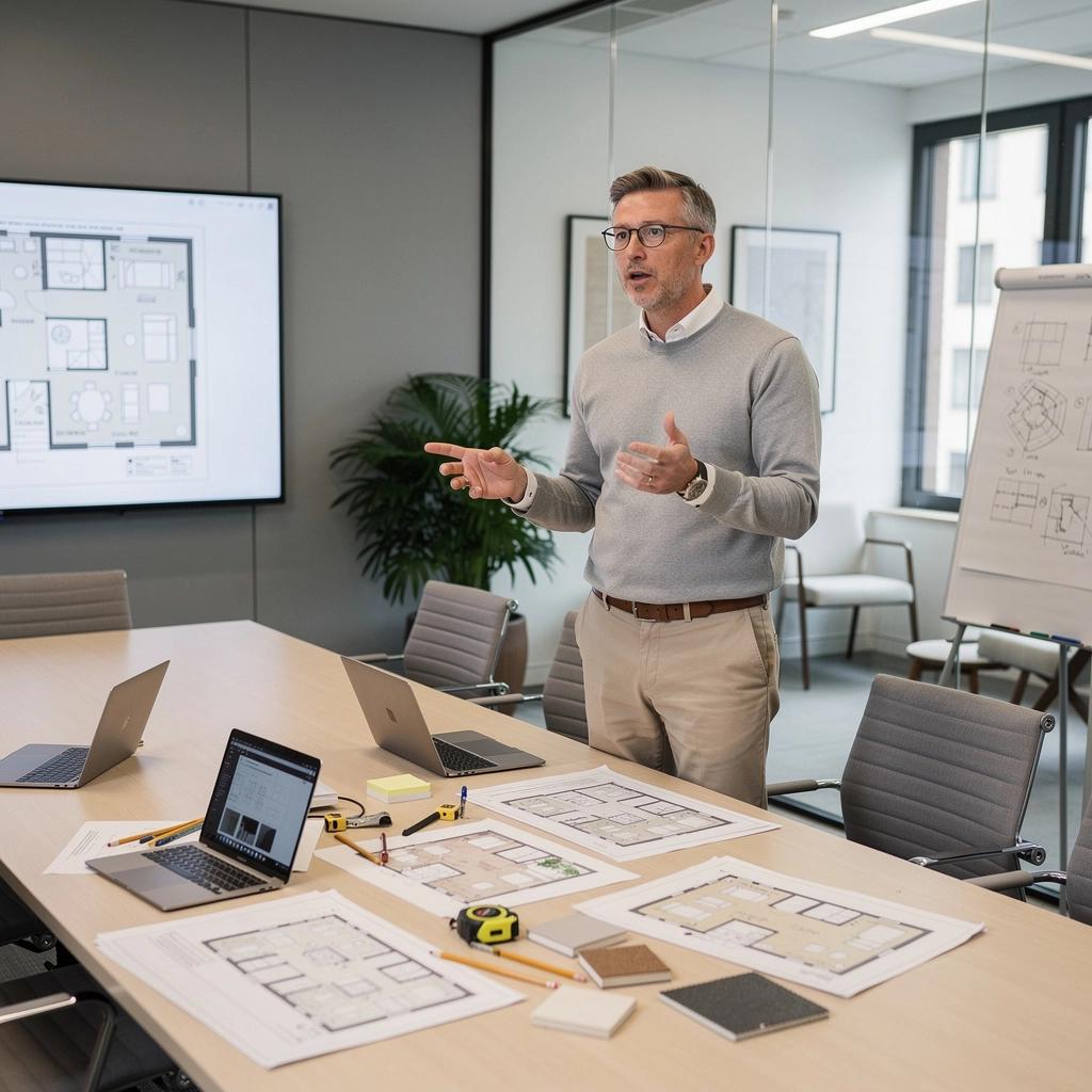 Pracownicy w trakcie burzy mózgów w kreatywnej przestrzeni biurowej.